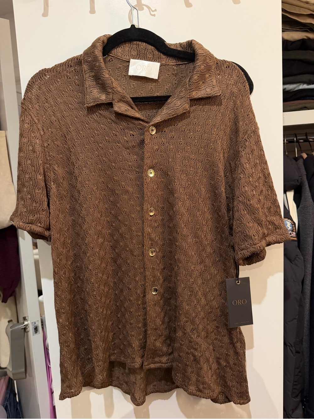 Men's ORO Brown Short-Sleeve Knit Shirt